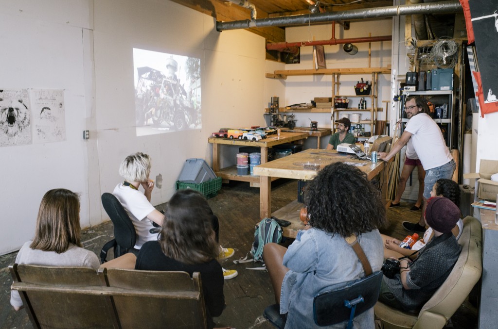 Colin Matthew giving students a lecture at his studio in Milwaukee